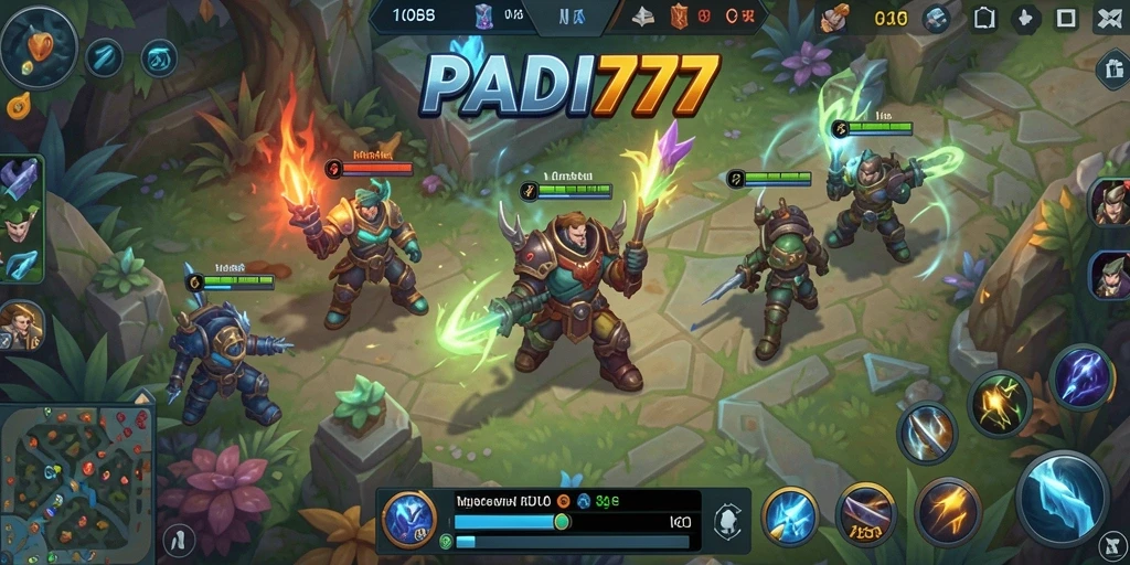 Gameplay PADI777 dengan pertempuran tim MOBA yang seru.