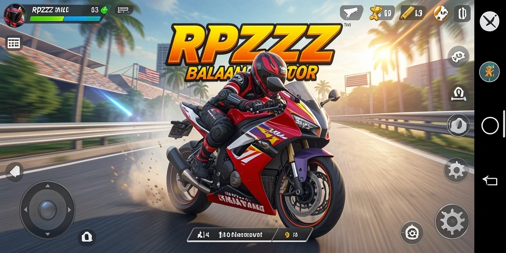 Screenshot utama RPZZZ menampilkan aksi balapan motor yang cepat dan mendebarkan.
