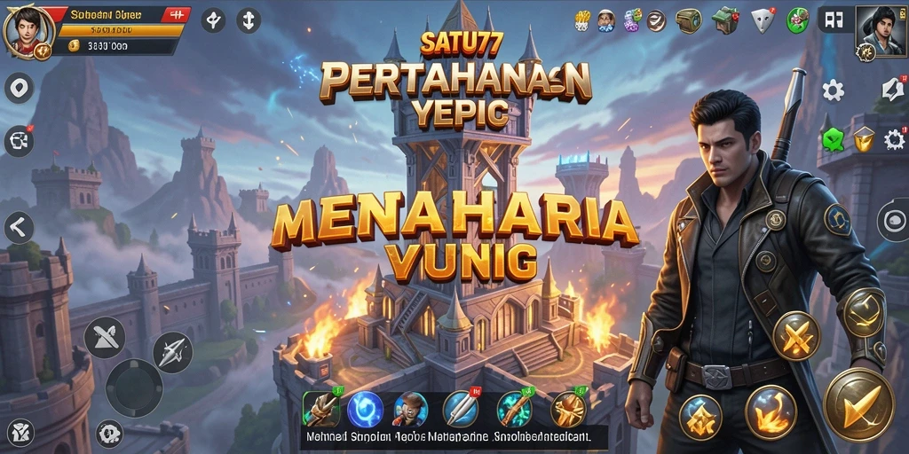 Tampilan gameplay SATU77 dengan aksi menara pertahanan yang seru.