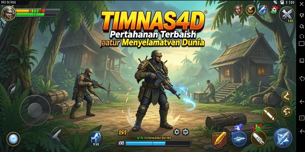 Screenshot gameplay Tower Defense TIMNAS4D dengan pertahanan menara yang strategis.